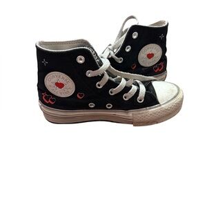 Converse Kids Black Sneakers with Red Heart Accents 13C